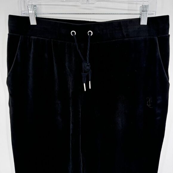 JUICY COUTURE Black Classic Y2K Velour Pull On Cropped Pants Size L - Picture 2 of 7